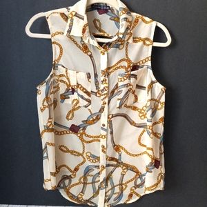 Atmosphere Chain Print Cutout Blouse